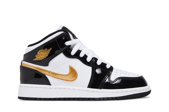 Air Jordan 1 Mid Patent Black White Gold - 852542-007