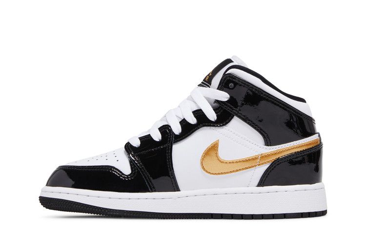 Air Jordan 1 Mid Patent Black White Gold - 852542-007