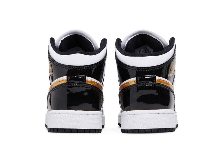 Air Jordan 1 Mid Patent Black White Gold - 852542-007