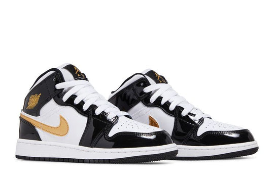 Air Jordan 1 Mid Patent Black White Gold - 852542-007