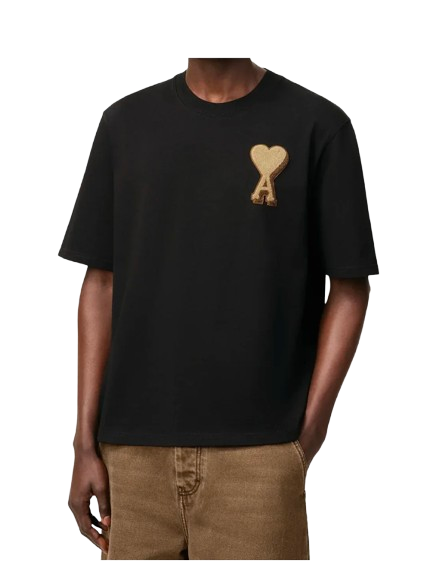 AMI Paris T-Shirt Ami De Coeur Patch Black Beige