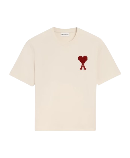 AMI Paris T-Shirt Beige De Coeur Rouge