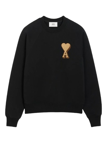 AMI Paris Crewneck Ami De Coeur Patch Black Beige