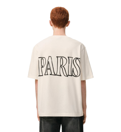 T-shirt Beige Crème Imprimé Ami Paris en Coton
