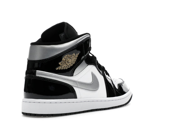 Air Jordan 1 Mid SE Patent Black White Metallic Silver Metallic Gold - HV0789-010