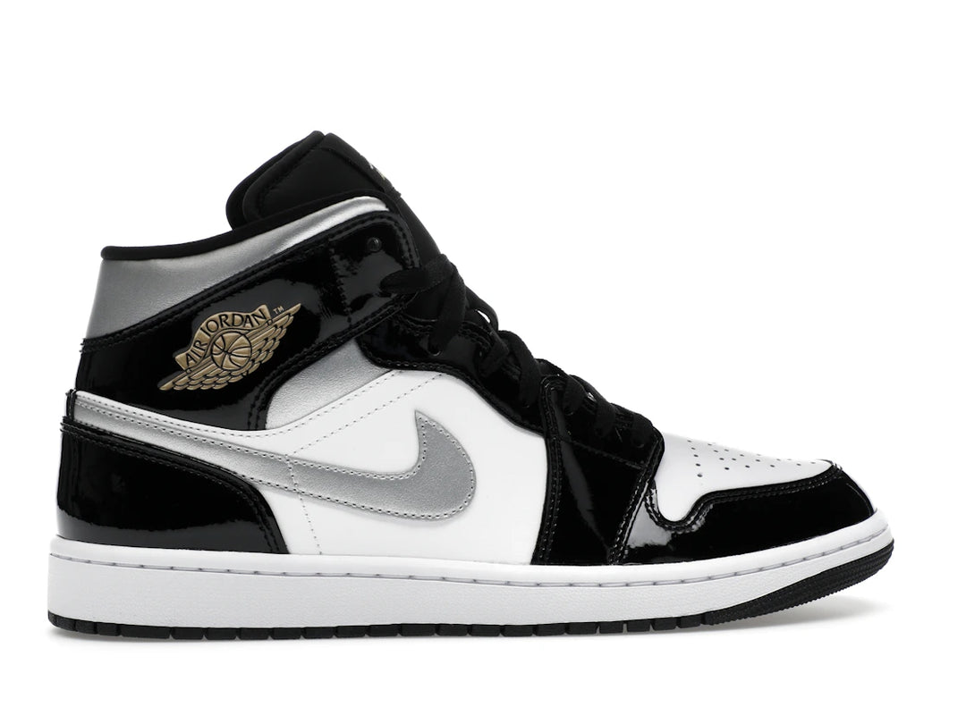 Air Jordan 1 Mid SE Patent Black White Metallic Silver Metallic Gold - HV0789-010