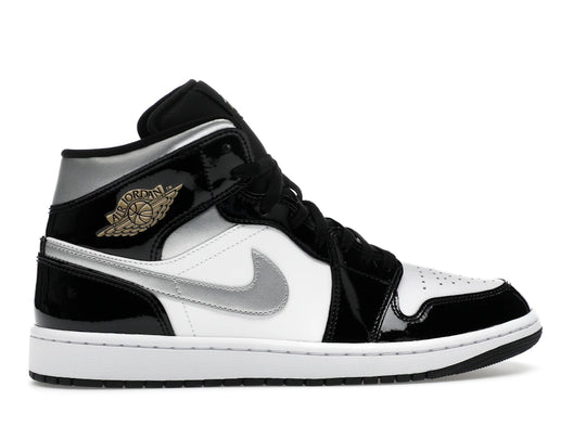 Air Jordan 1 Mid SE Patent Black White Metallic Silver Metallic Gold - HV0789-010